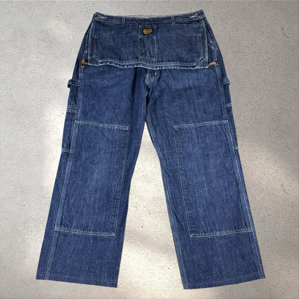 VTG 90s Polo Ralph Lauren Tool Bag Pants 36x34 Double Knee Denim Workwear Jeans